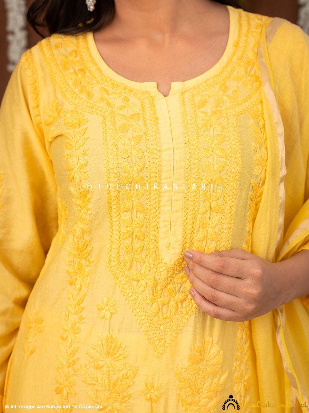 Navika Chanderi Chikankari Kurta Set with Dupatta - Yellow