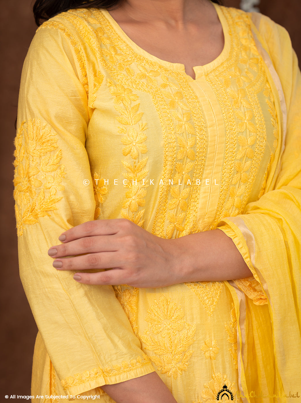 Navika Chanderi Chikankari Kurta Set with Dupatta - Yellow