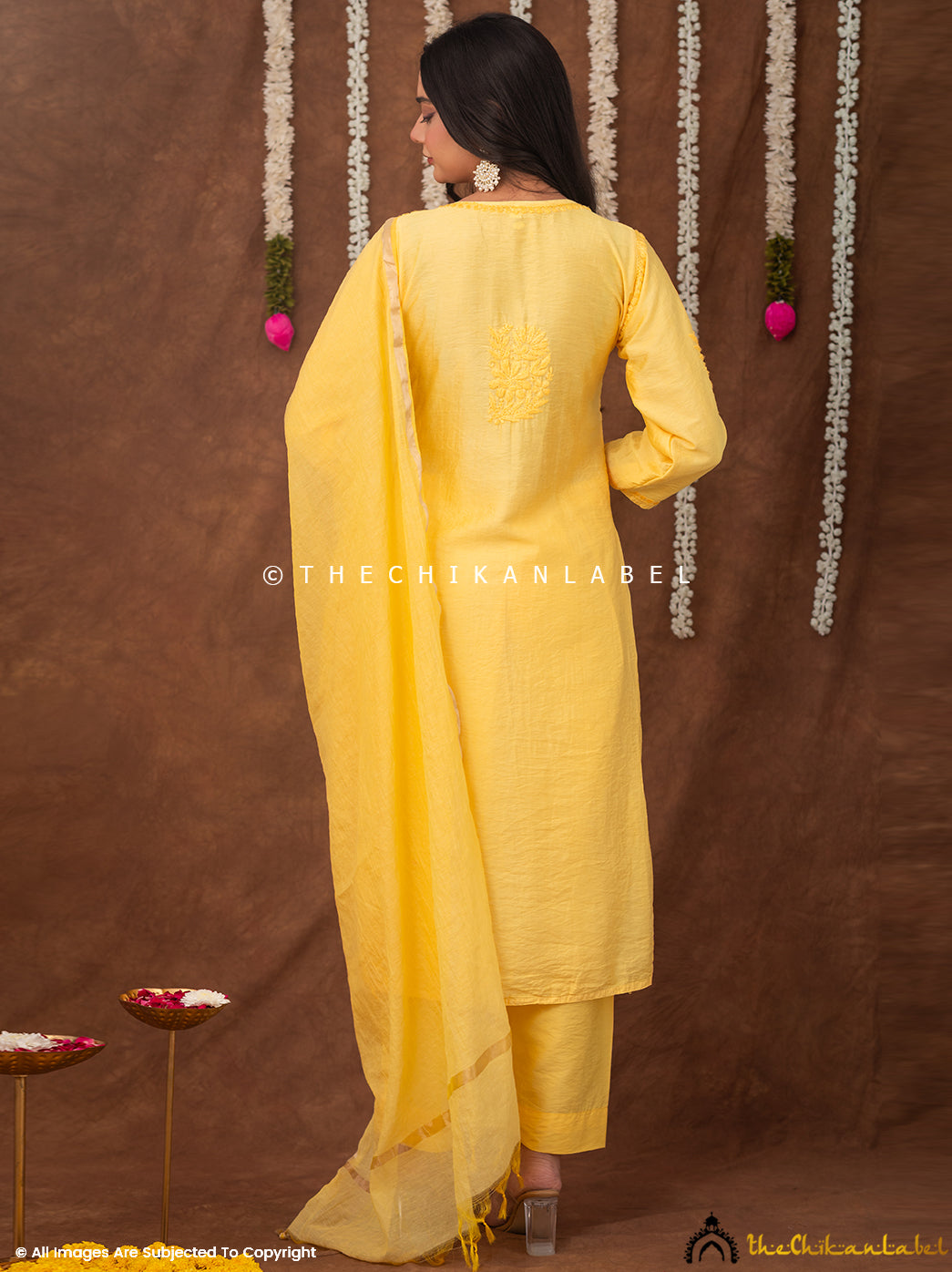 Navika Chanderi Chikankari Kurta Set with Dupatta - Yellow