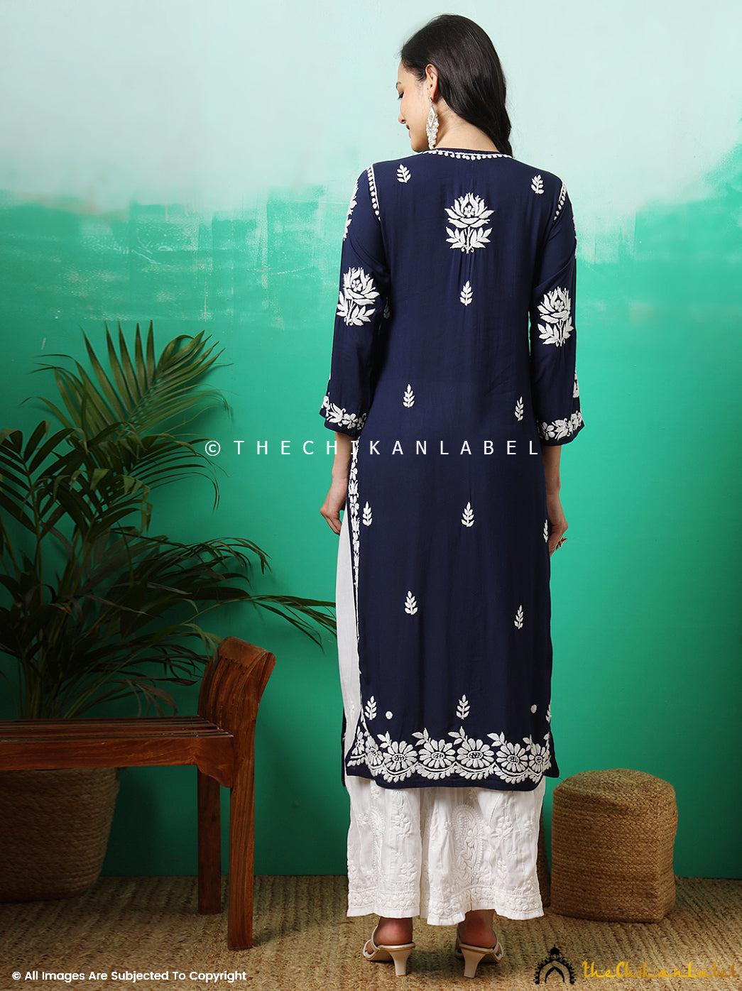 Navy Blue Tanvi Modal Chikankari Straight Kurti