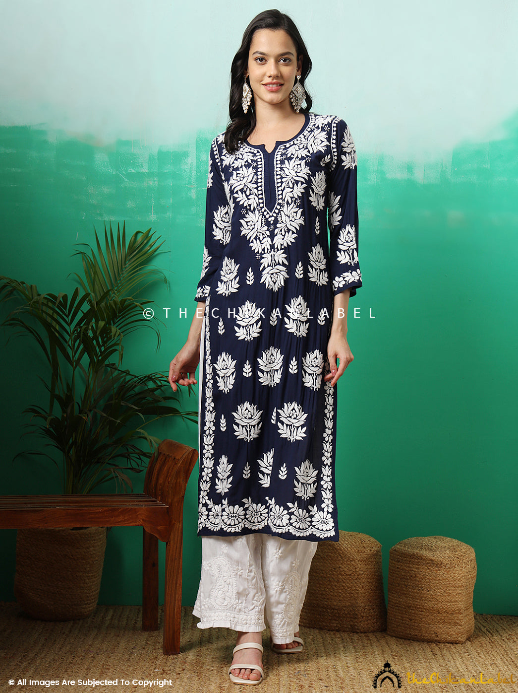 Navy Blue Tanvi Modal Chikankari Straight Kurti