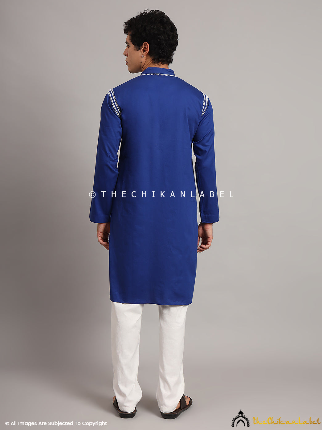 Navy Blue Uman Cotton Chikankari Men's Kurta