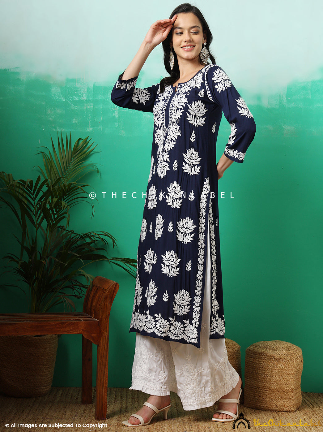 Navy Blue Tanvi Modal Chikankari Straight Kurti