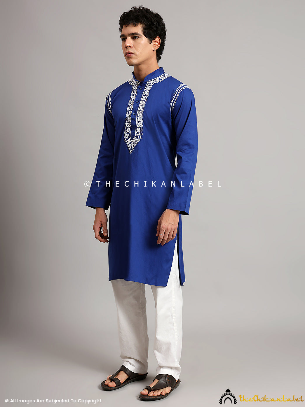 Navy Blue Uman Cotton Chikankari Men's Kurta