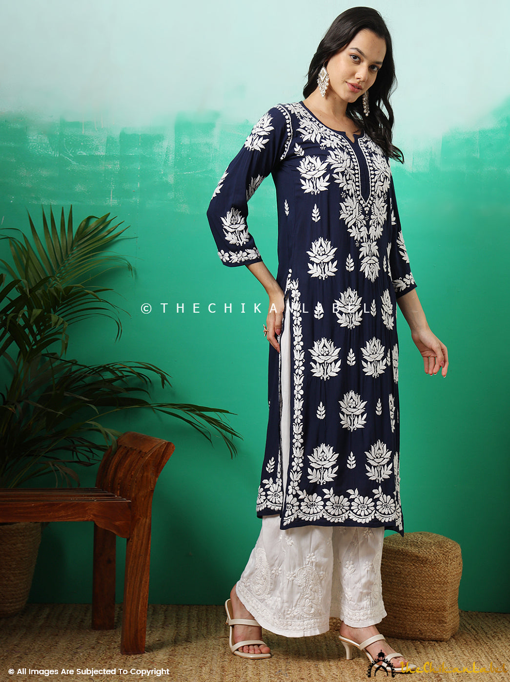 Navy Blue Tanvi Modal Chikankari Straight Kurti