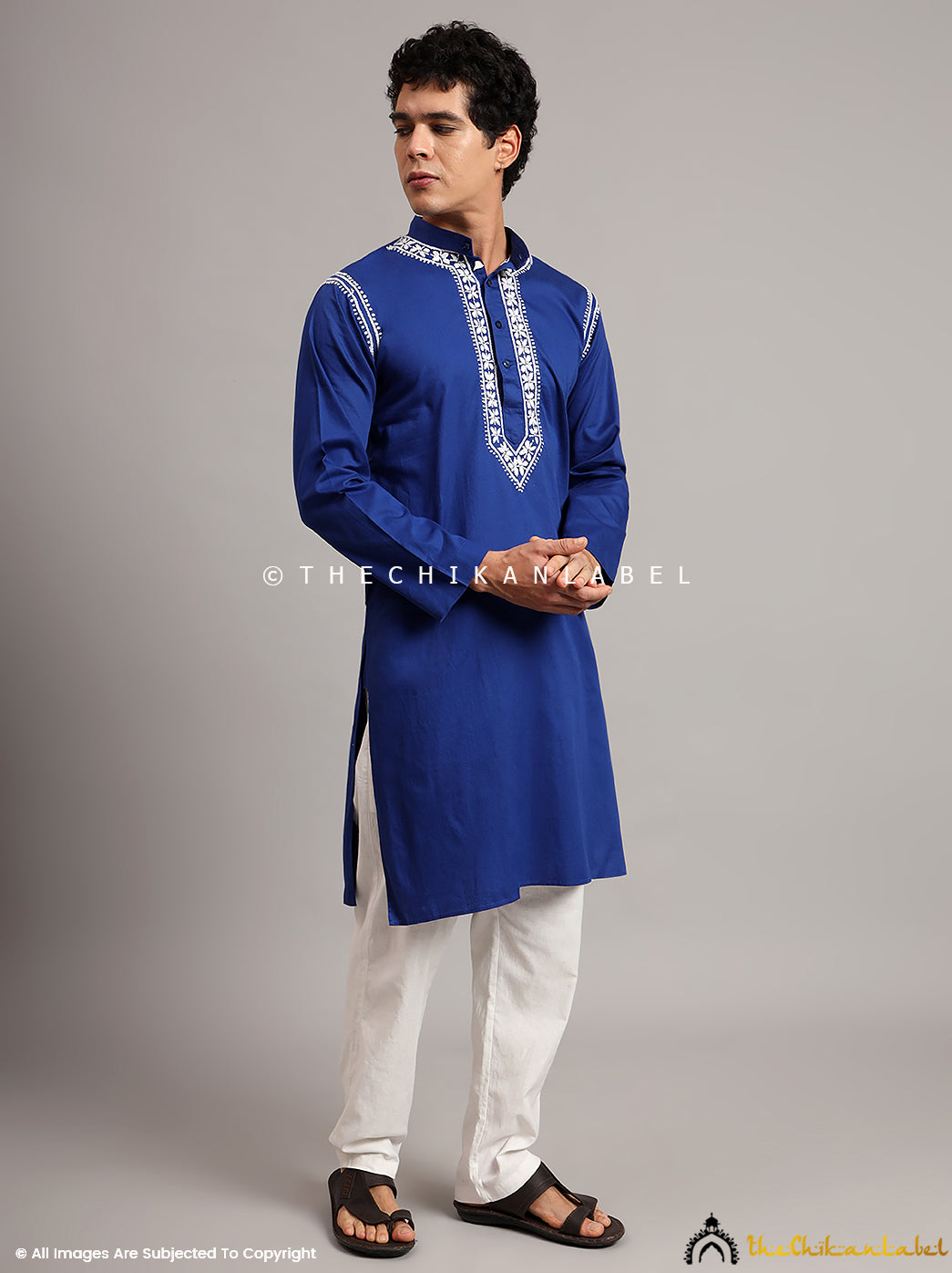 Navy Blue Uman Cotton Chikankari Men's Kurta