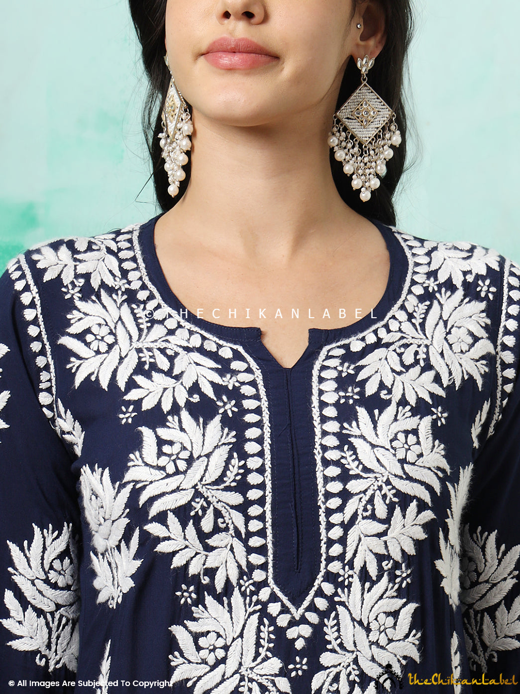 Navy Blue Tanvi Modal Chikankari Straight Kurti