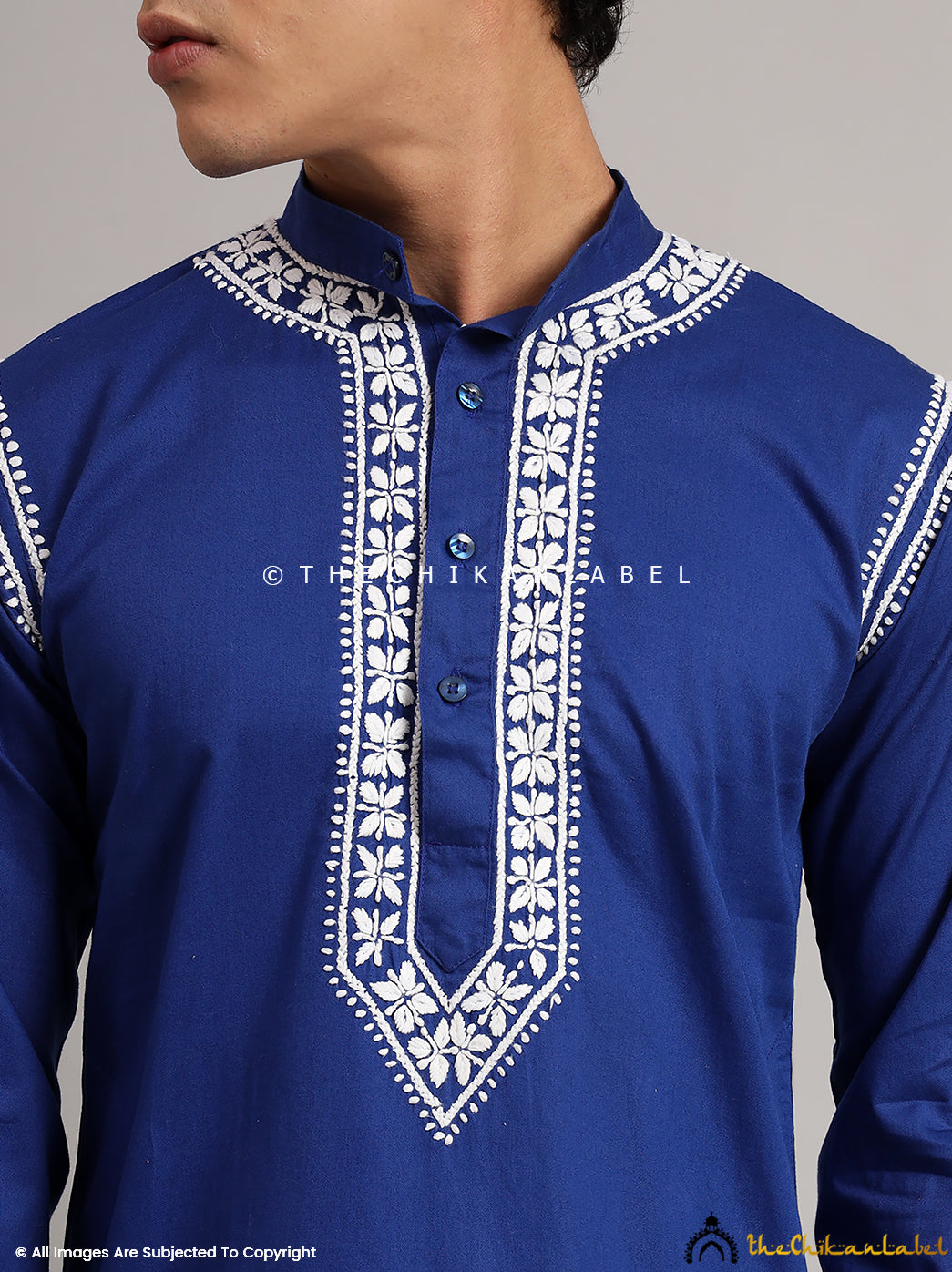 Navy Blue Uman Cotton Chikankari Men's Kurta