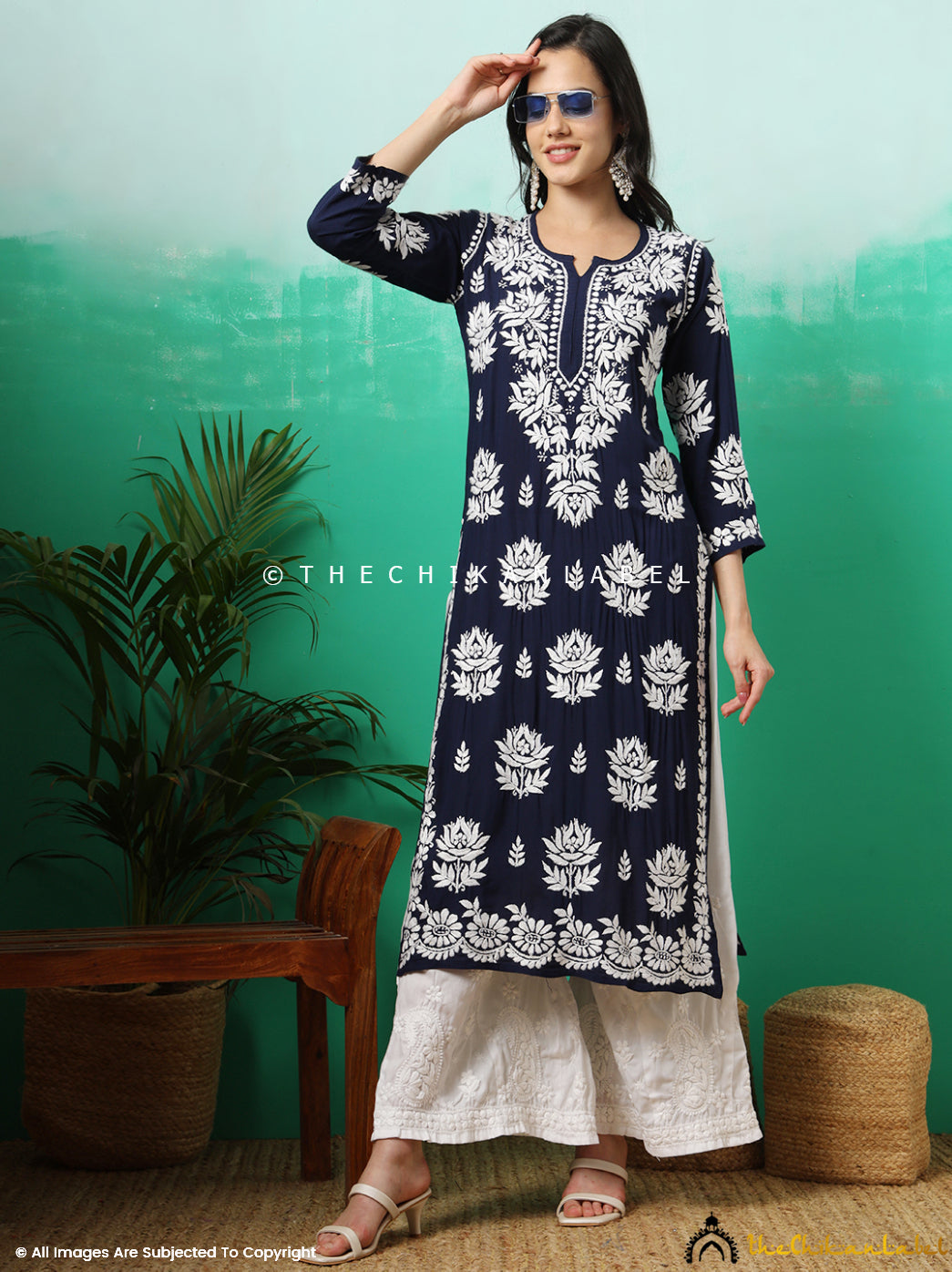 Navy Blue Tanvi Modal Chikankari Straight Kurti