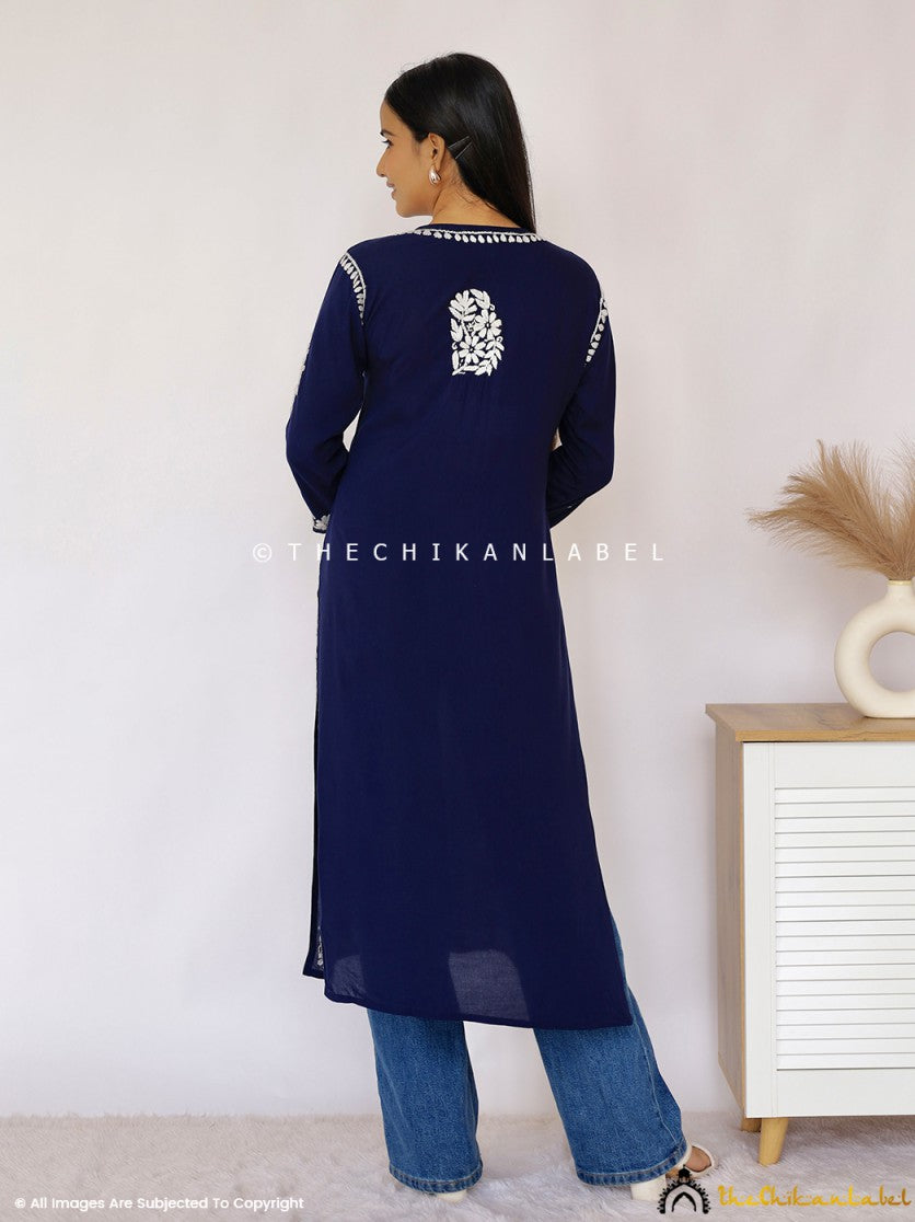 Navy Blue Aashi Modal Chikankari Straight Kurti