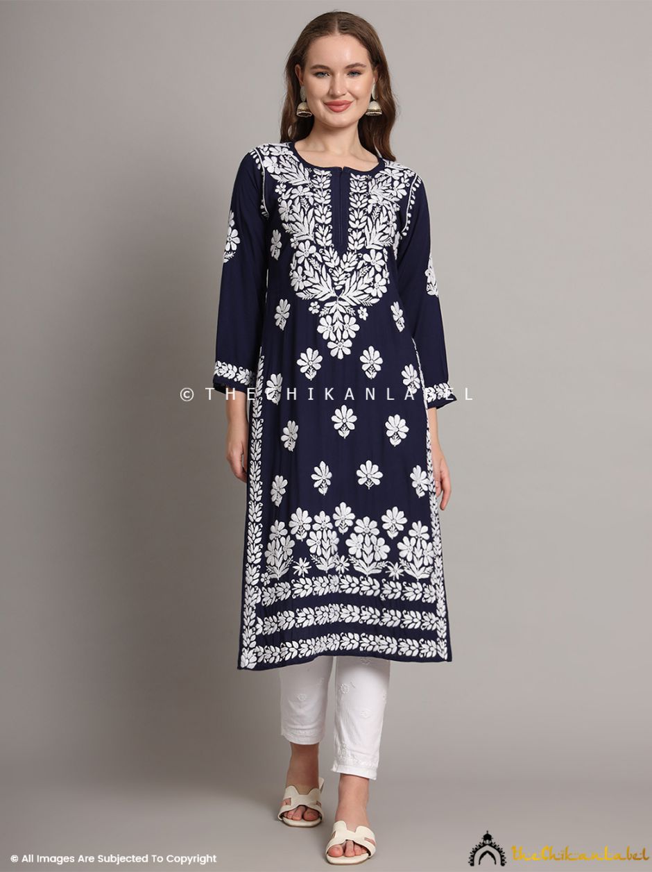 Navy Blue Aditi Modal Chikankari Straight Kurti