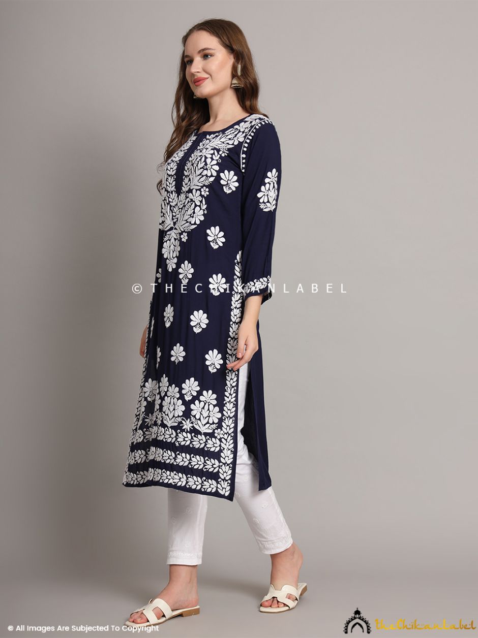 Navy Blue Aditi Modal Chikankari Straight Kurti