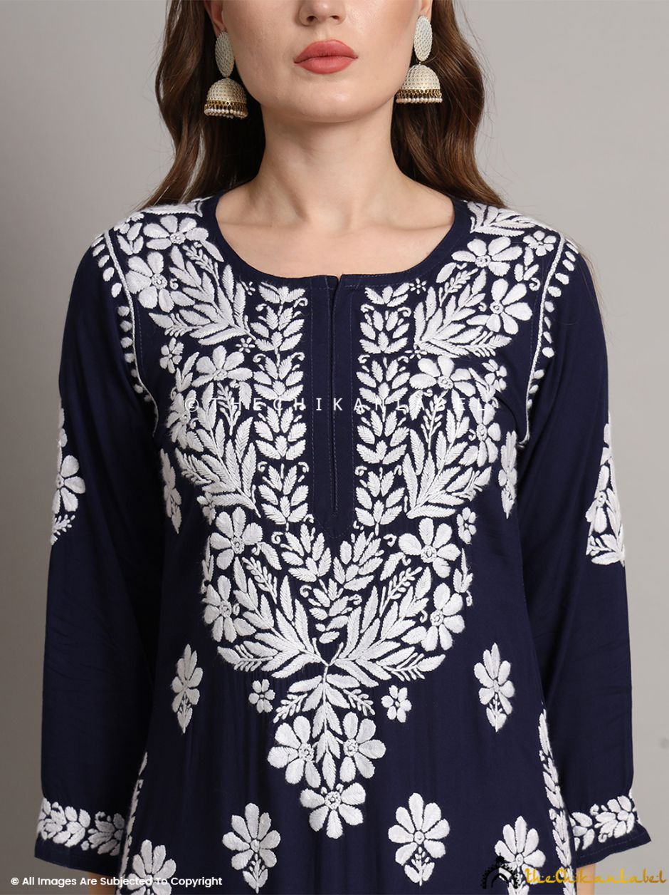 Navy Blue Aditi Modal Chikankari Straight Kurti