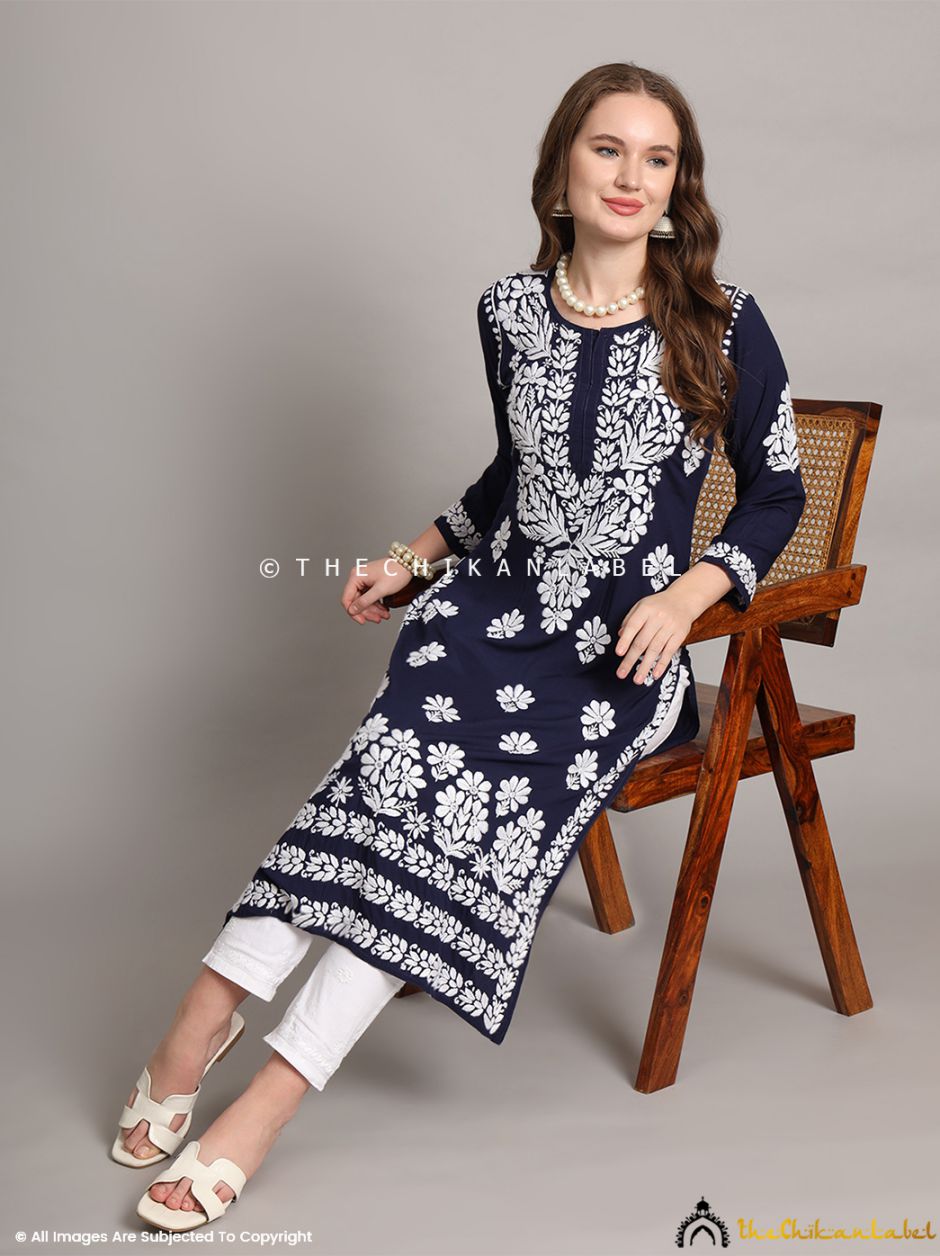 Navy Blue Aditi Modal Chikankari Straight Kurti