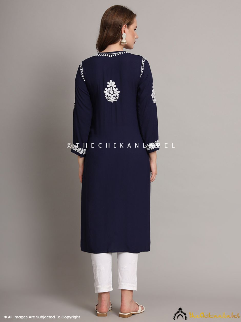 Navy Blue Aditi Modal Chikankari Straight Kurti