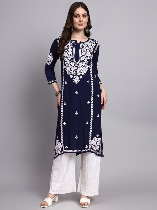 Ethnic chikankari long kurti with handcrafted embroidery work ideal for everyday wear festive styling and fusion looks