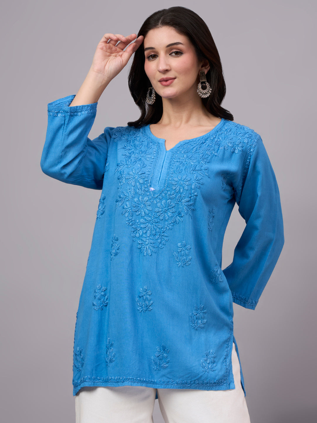 Comfortable regular wear kurta with intricate Lucknowi Chikankari work, relaxed fit, and versatile styling for office and daily fashion looks
