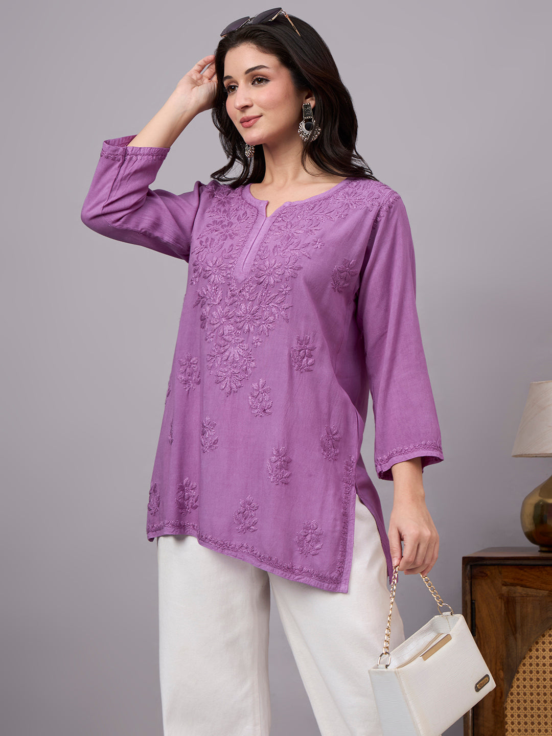 Comfortable regular wear kurta with intricate Lucknowi Chikankari work, relaxed fit, and versatile styling for office and daily fashion looks