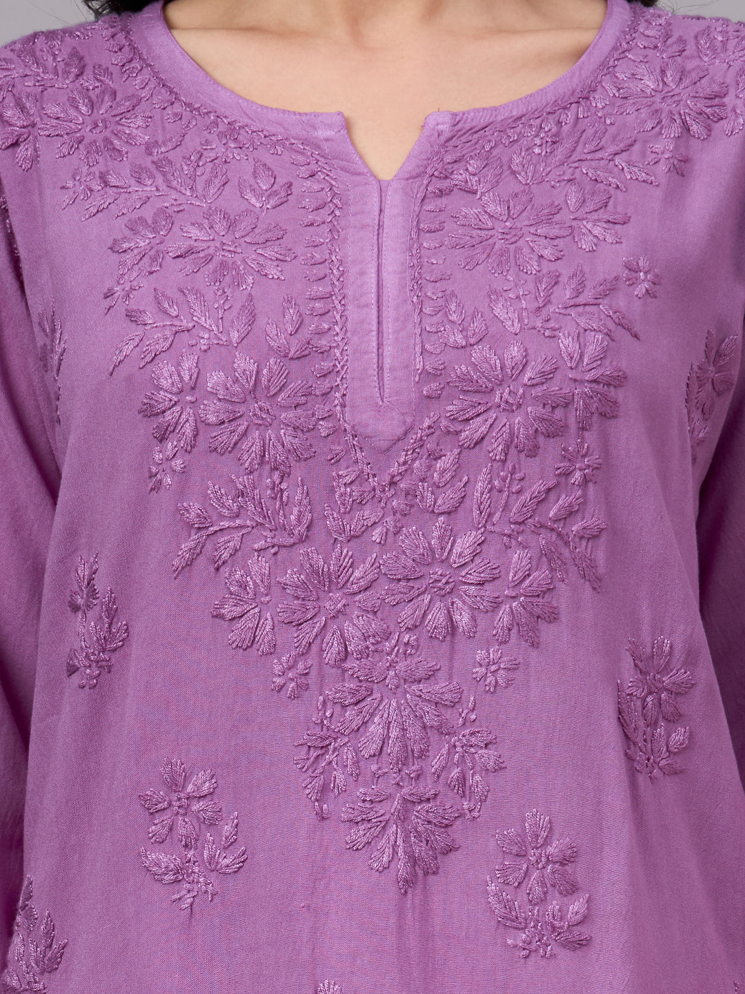 Premium rayon Chikankari top designed with elegant thread embroidery, soft breathable fabric, and modern short kurta silhouette for regular wear