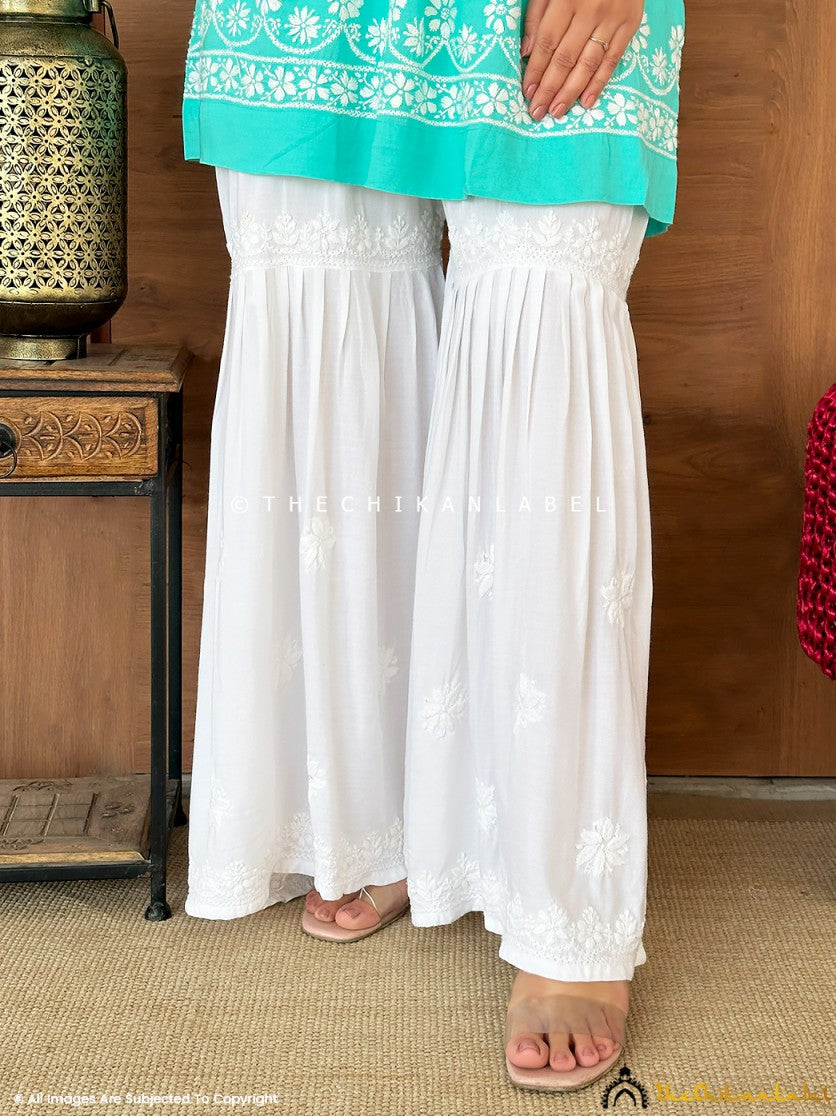 White Single Layer Chikankari Garara in Modal Fabric for Womens