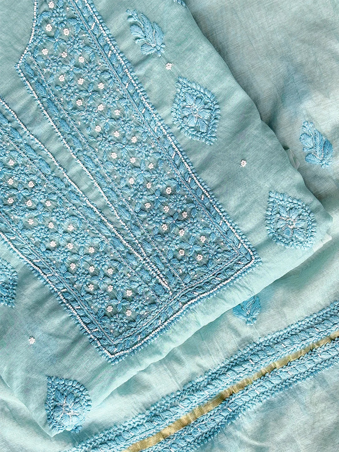 Nazila Mul Chanderi Chikankari Kurti Piece with Dupatta - Green