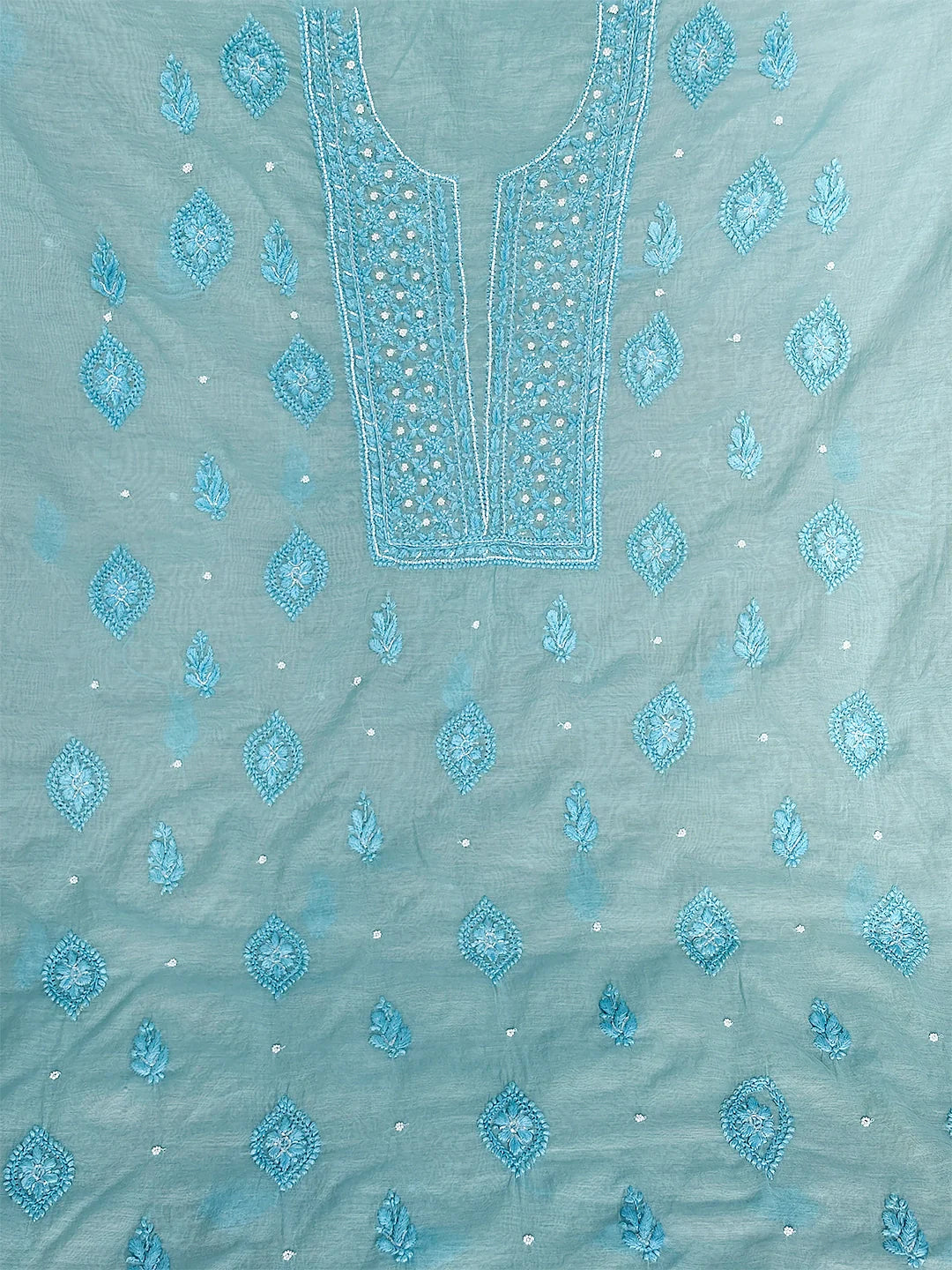 Nazila Mul Chanderi Chikankari Kurti Piece with Dupatta - Green