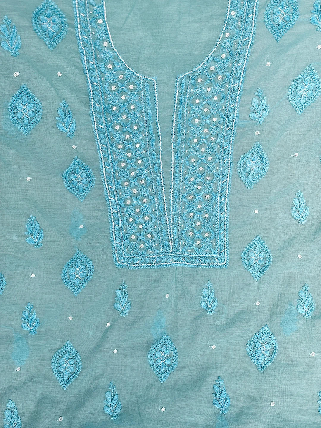 Nazila Mul Chanderi Chikankari Kurti Piece with Dupatta - Green