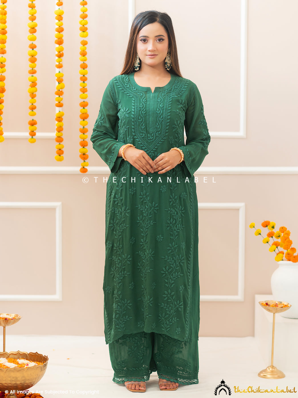 Noor-E-Chikan Green Viscose Chikankari Kurta Set