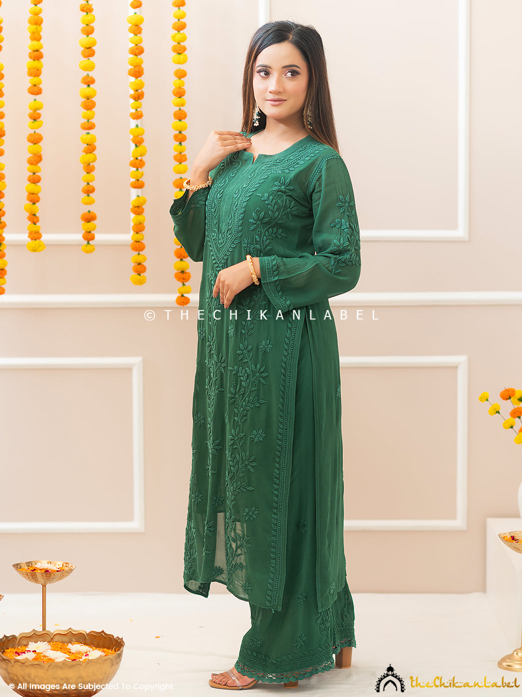 Noor-E-Chikan Green Viscose Chikankari Kurta Set