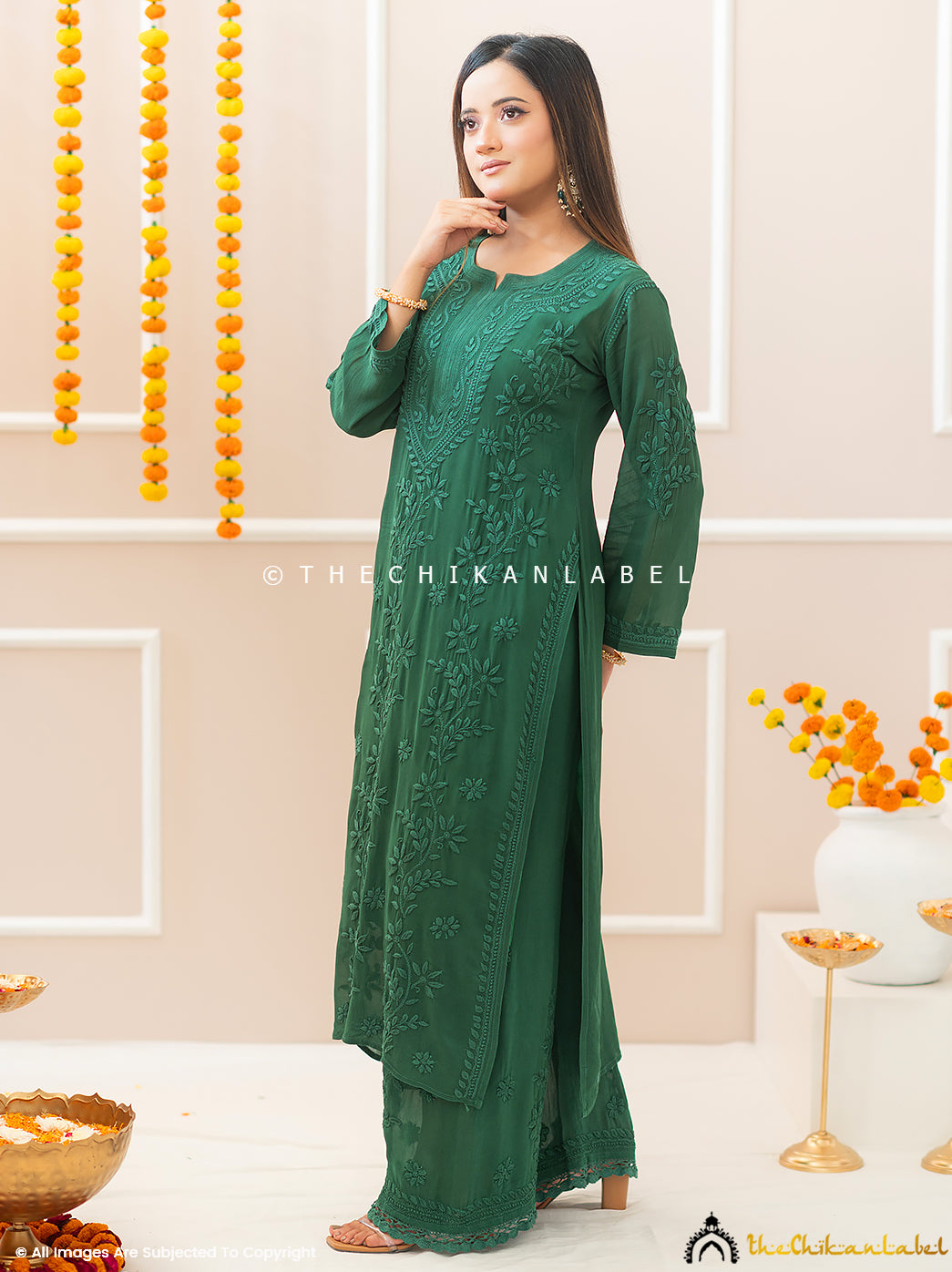 Noor-E-Chikan Green Viscose Chikankari Kurta Set