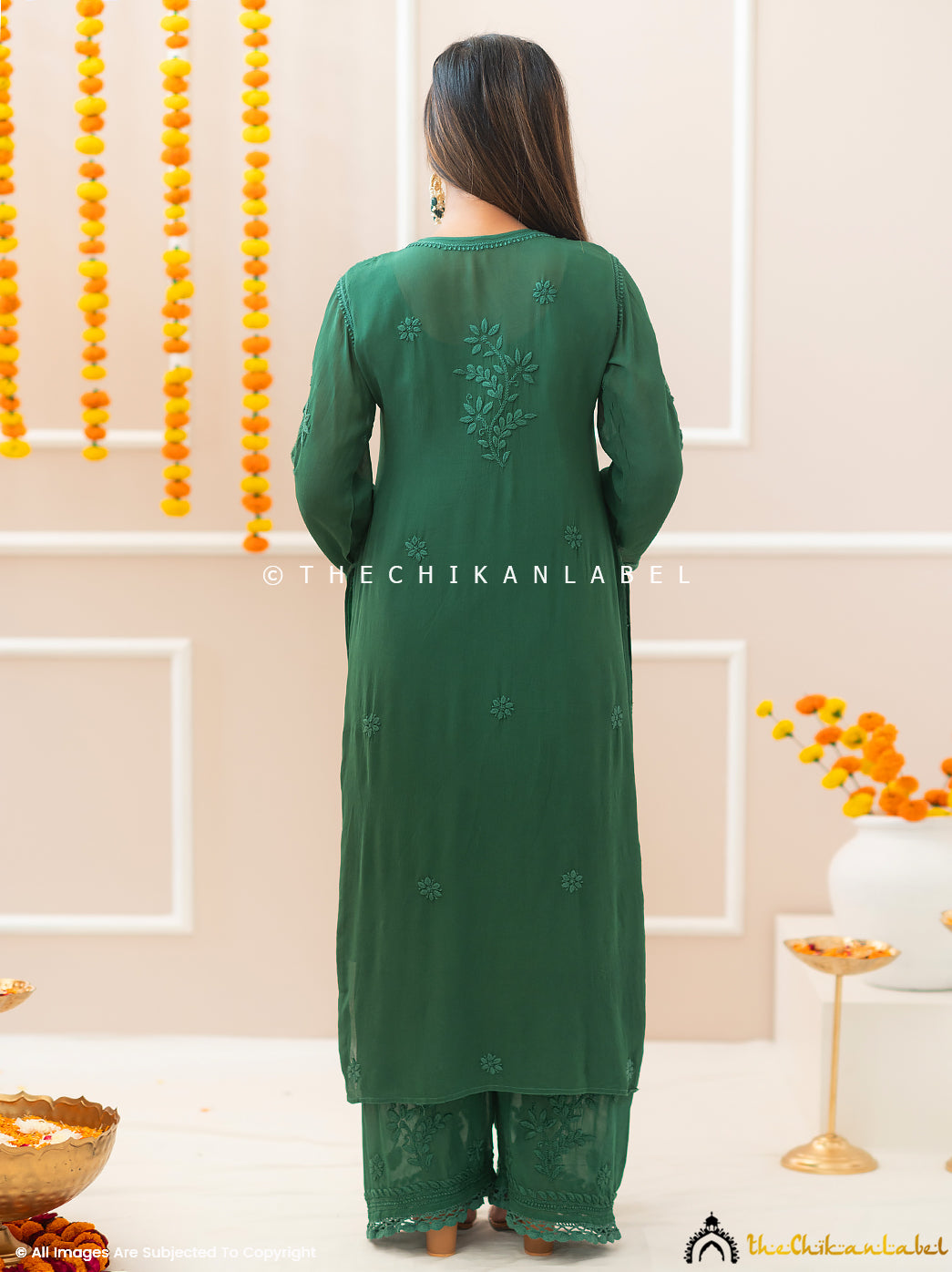 Noor-E-Chikan Green Viscose Chikankari Kurta Set