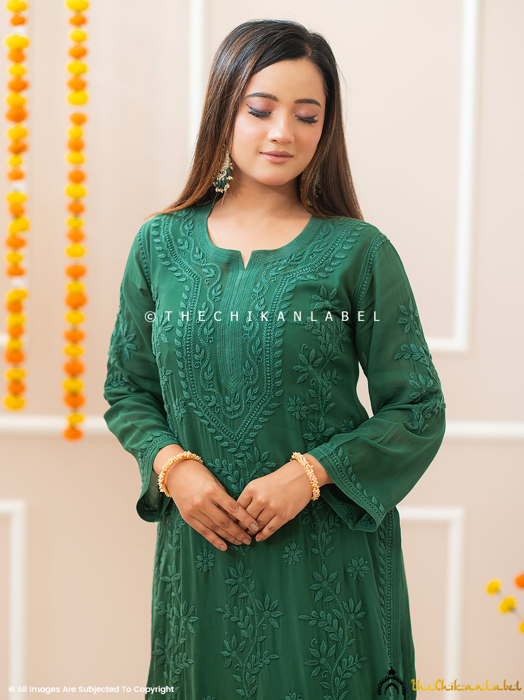 Noor-E-Chikan Green Viscose Chikankari Kurta Set