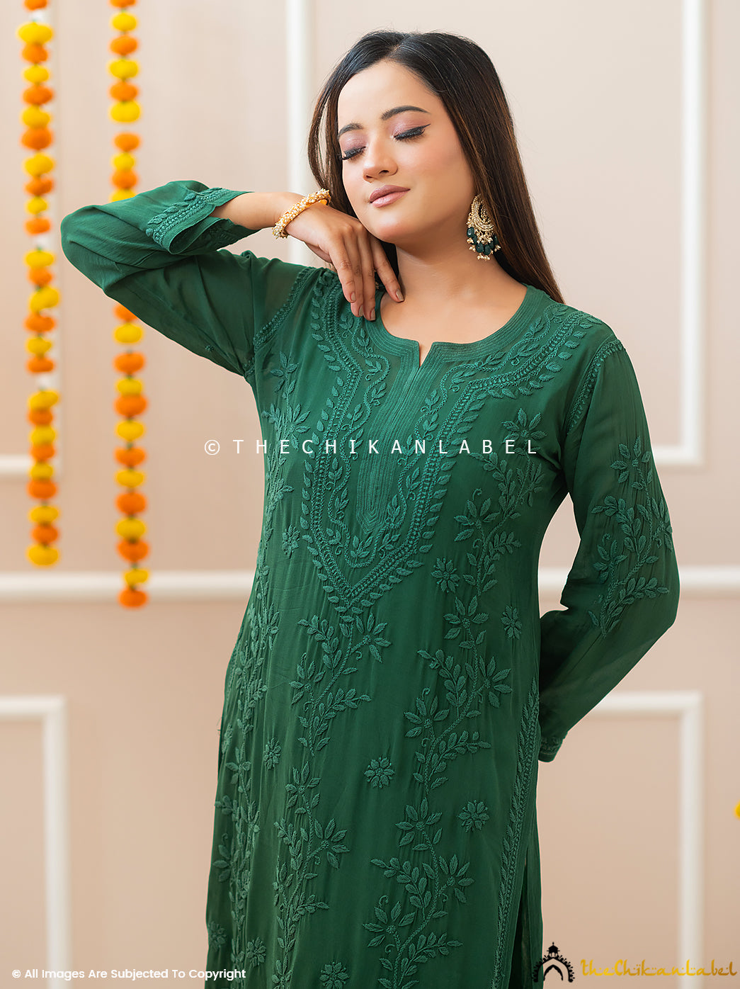 Noor-E-Chikan Green Viscose Chikankari Kurta Set