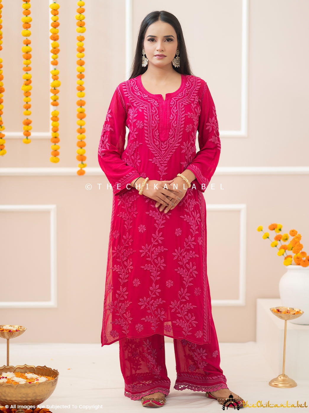 Noor-E-Chikan Hot Pink Viscose Chikankari Kurta Set