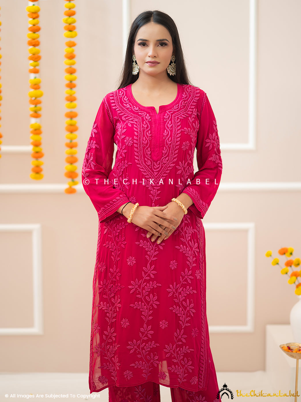 Noor-E-Chikan Hot Pink Viscose Chikankari Kurta Set