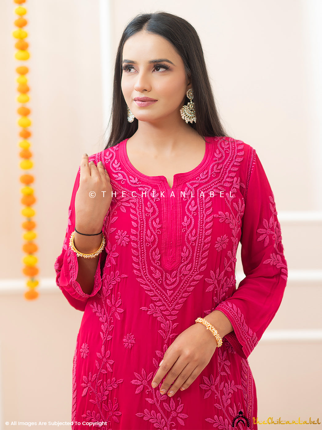 Noor-E-Chikan Hot Pink Viscose Chikankari Kurta Set