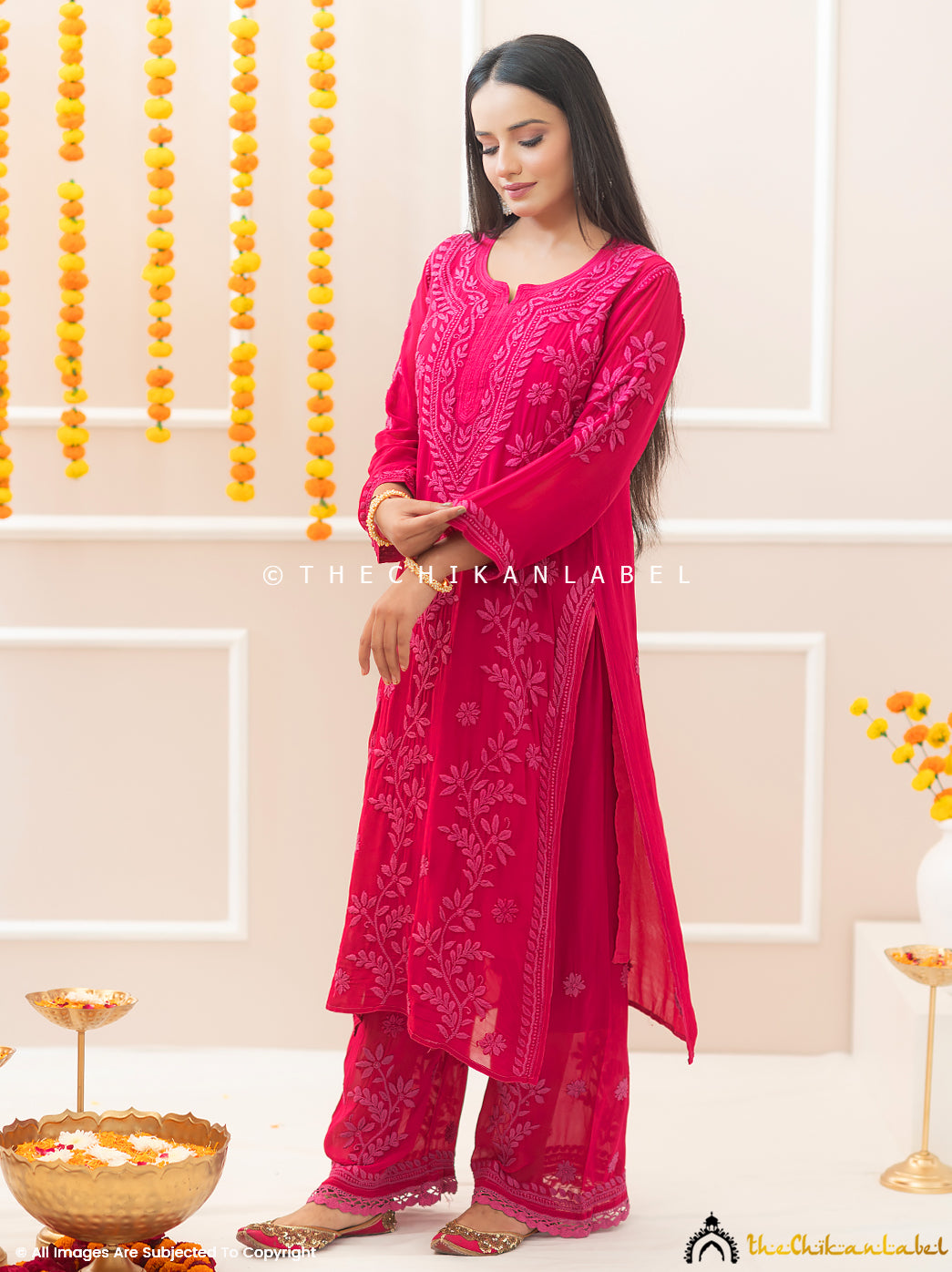 Noor-E-Chikan Hot Pink Viscose Chikankari Kurta Set