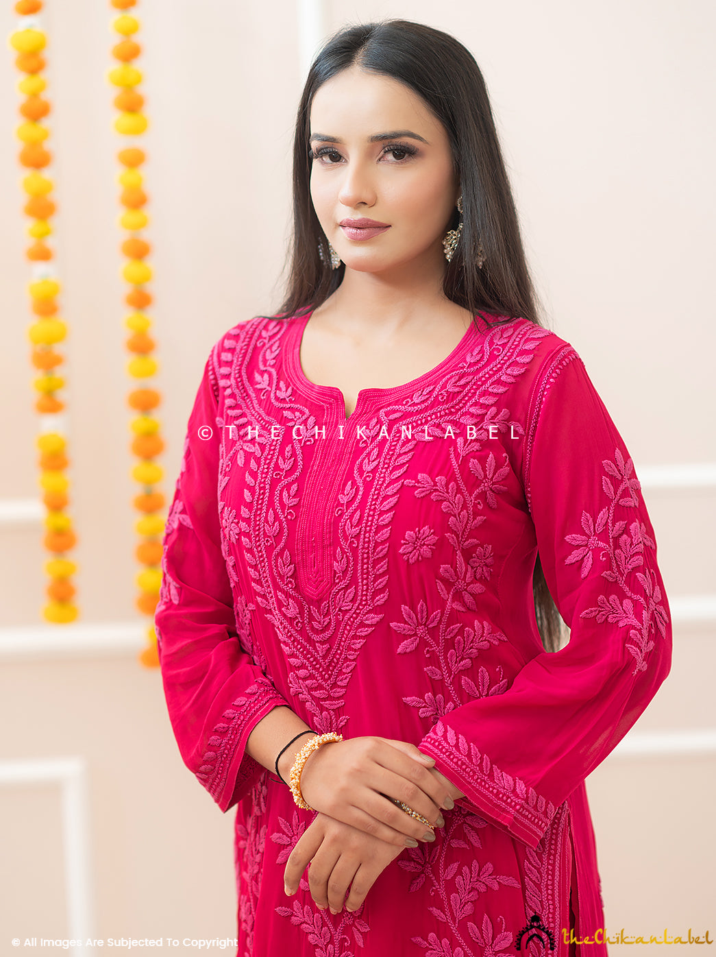 Noor-E-Chikan Hot Pink Viscose Chikankari Kurta Set