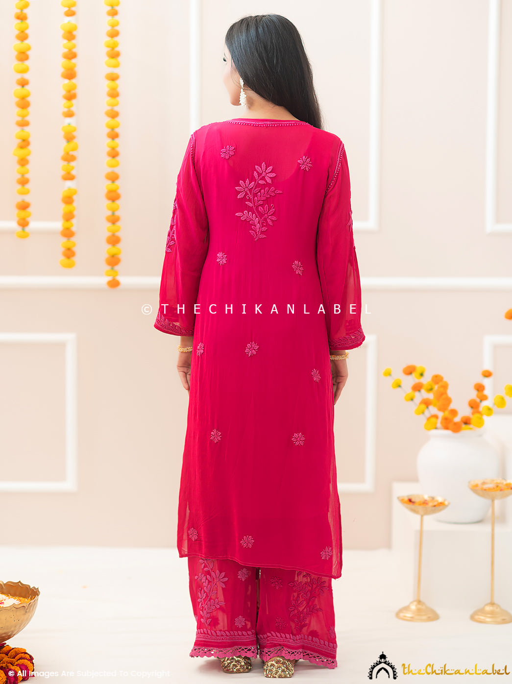 Noor-E-Chikan Hot Pink Viscose Chikankari Kurta Set