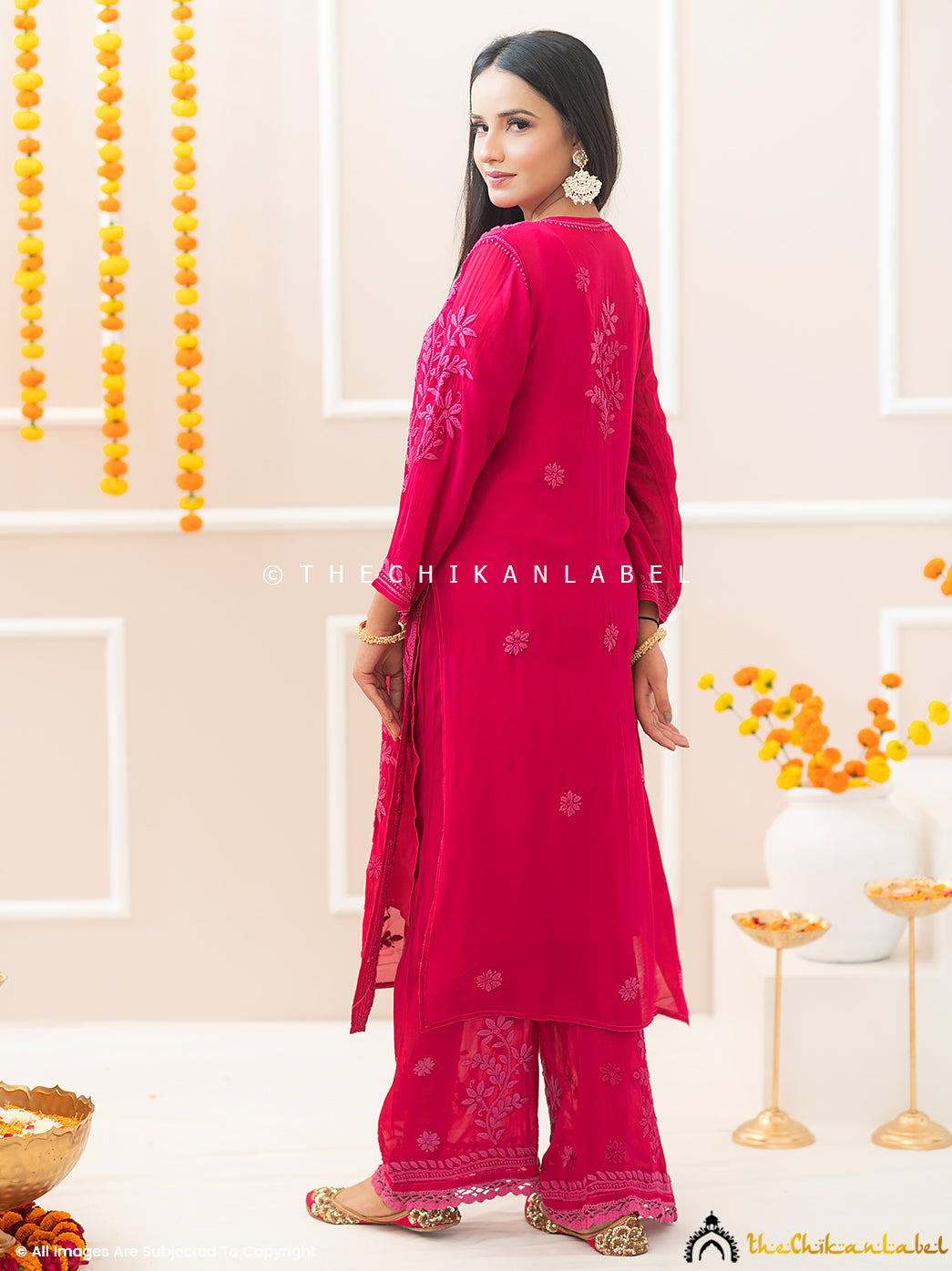 Noor-E-Chikan Hot Pink Viscose Chikankari Kurta Set