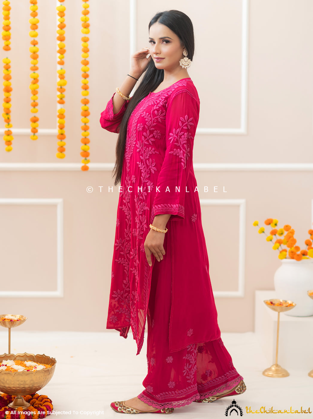 Noor-E-Chikan Hot Pink Viscose Chikankari Kurta Set