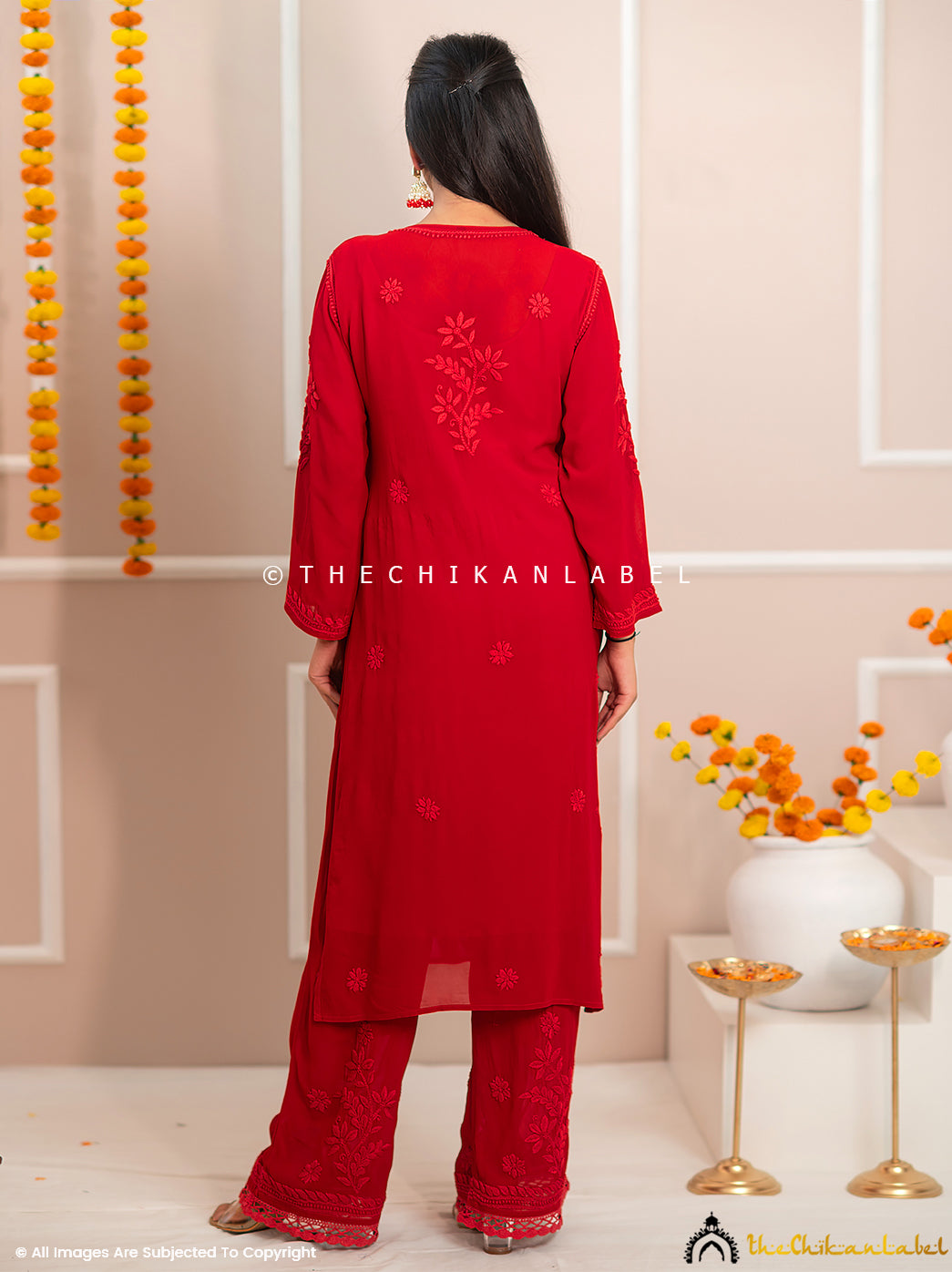 Noor-E-Chikan Maroon Viscose Chikankari Kurta Set