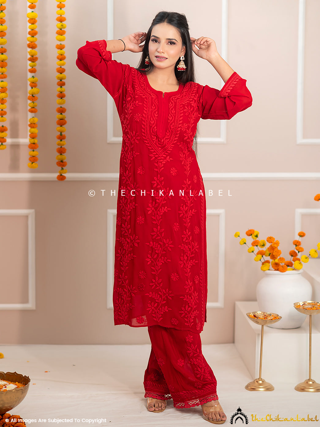 Noor-E-Chikan Maroon Viscose Chikankari Kurta Set