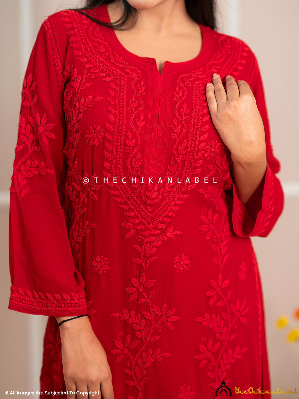 Noor-E-Chikan Maroon Viscose Chikankari Kurta Set