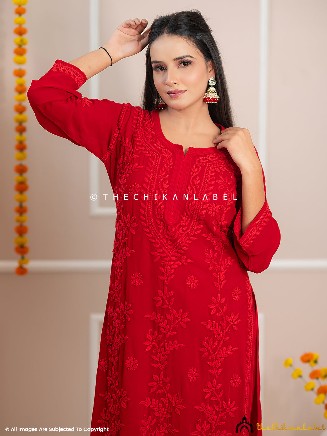 Noor-E-Chikan Maroon Viscose Chikankari Kurta Set