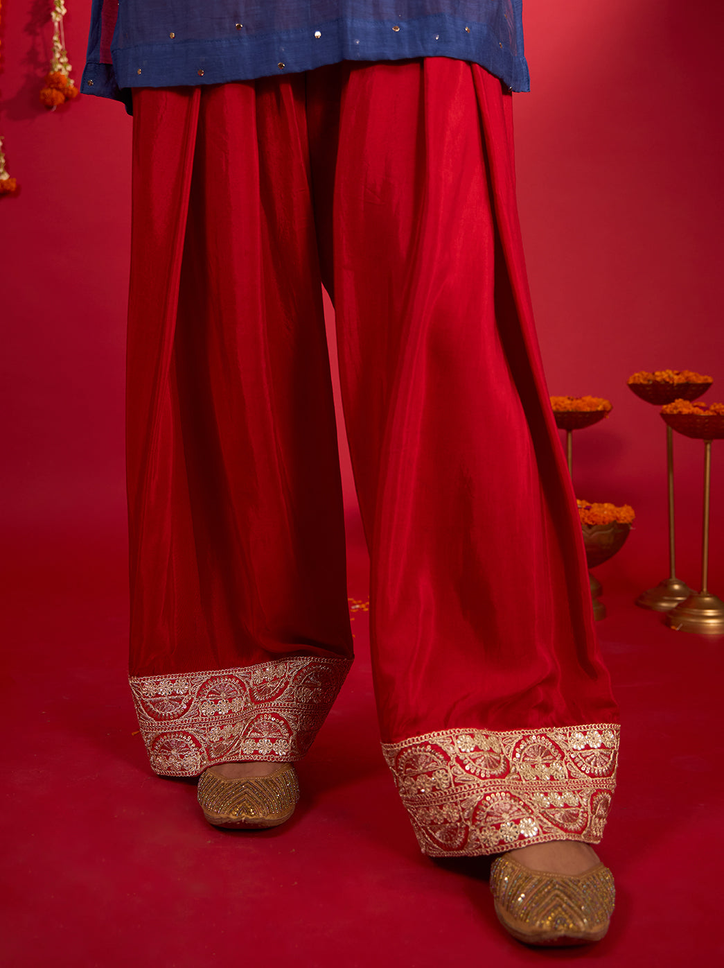 Noorani Mul Chanderi Short Kurti Farshi Set – Blue & Red
