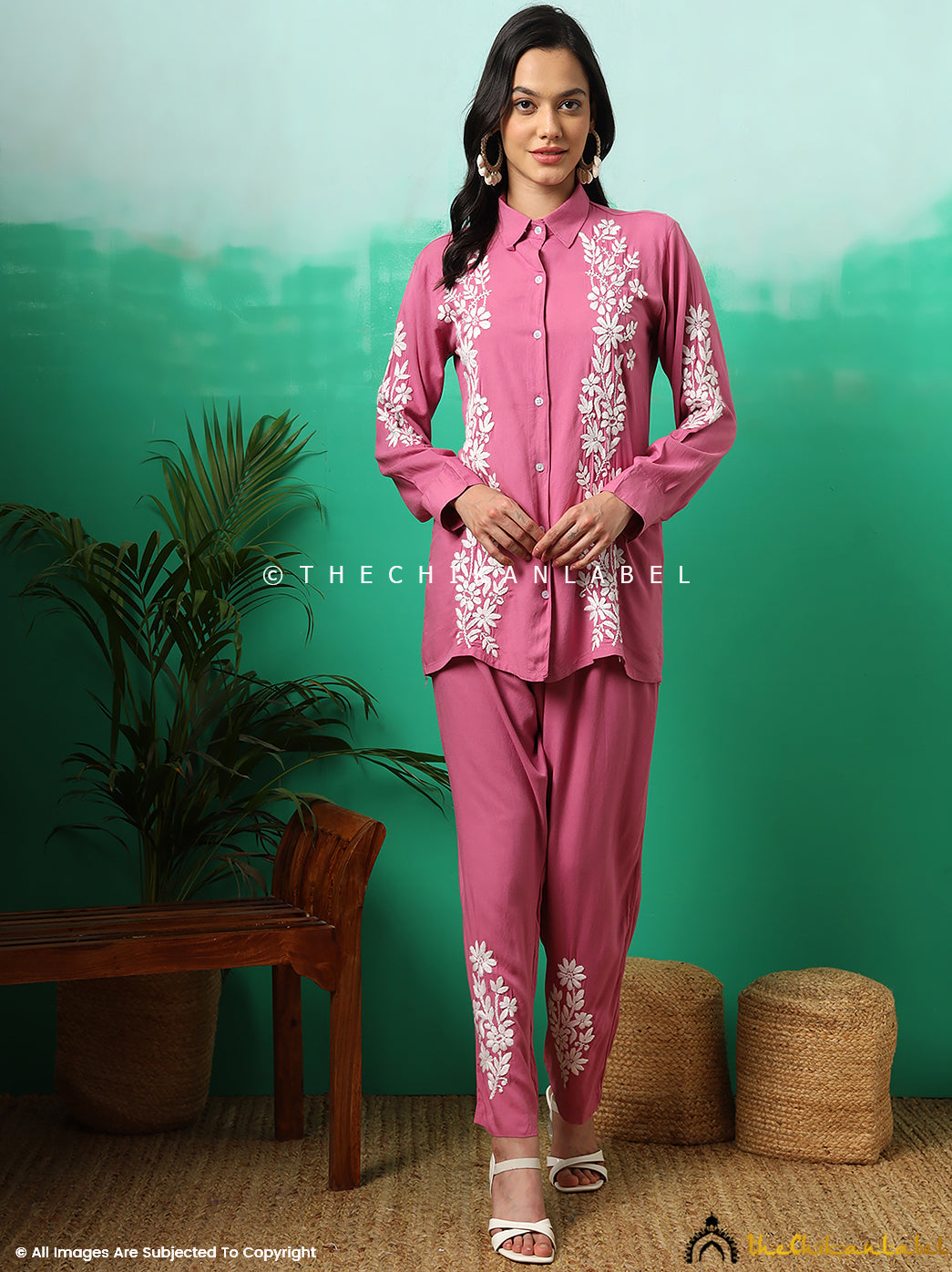 Onion Pink Anvika Rayon Chikankari Co-ord Set