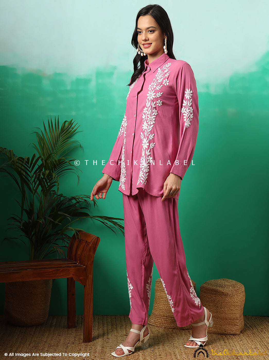 Onion Pink Anvika Rayon Chikankari Co-ord Set