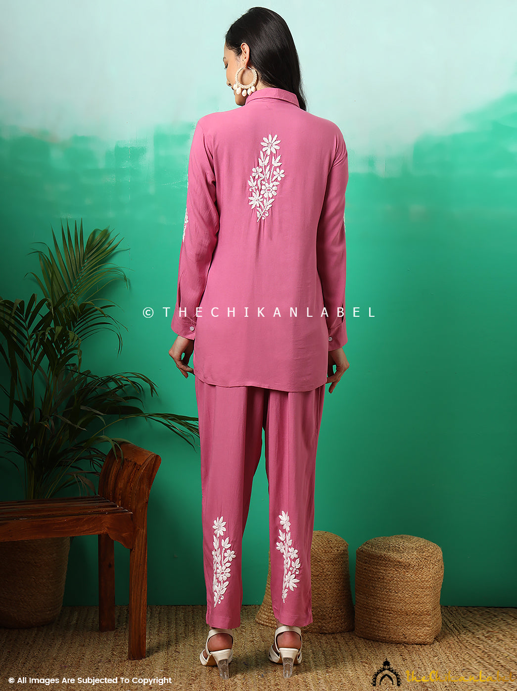 Onion Pink Anvika Rayon Chikankari Co-ord Set