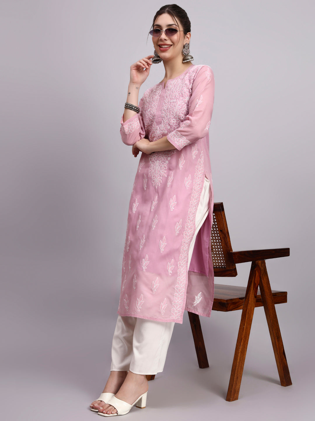 Soft cotton Chikankari kurti designed for comfortable regular wear with elegant handcrafted embroidery